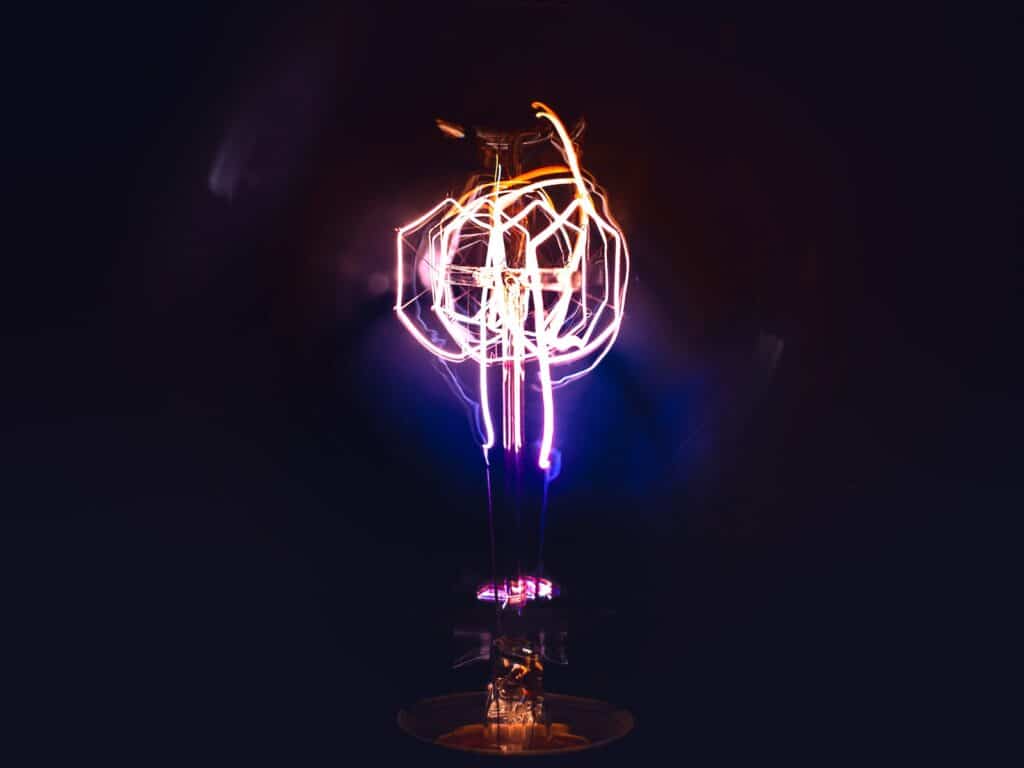 silver and purple light fixture